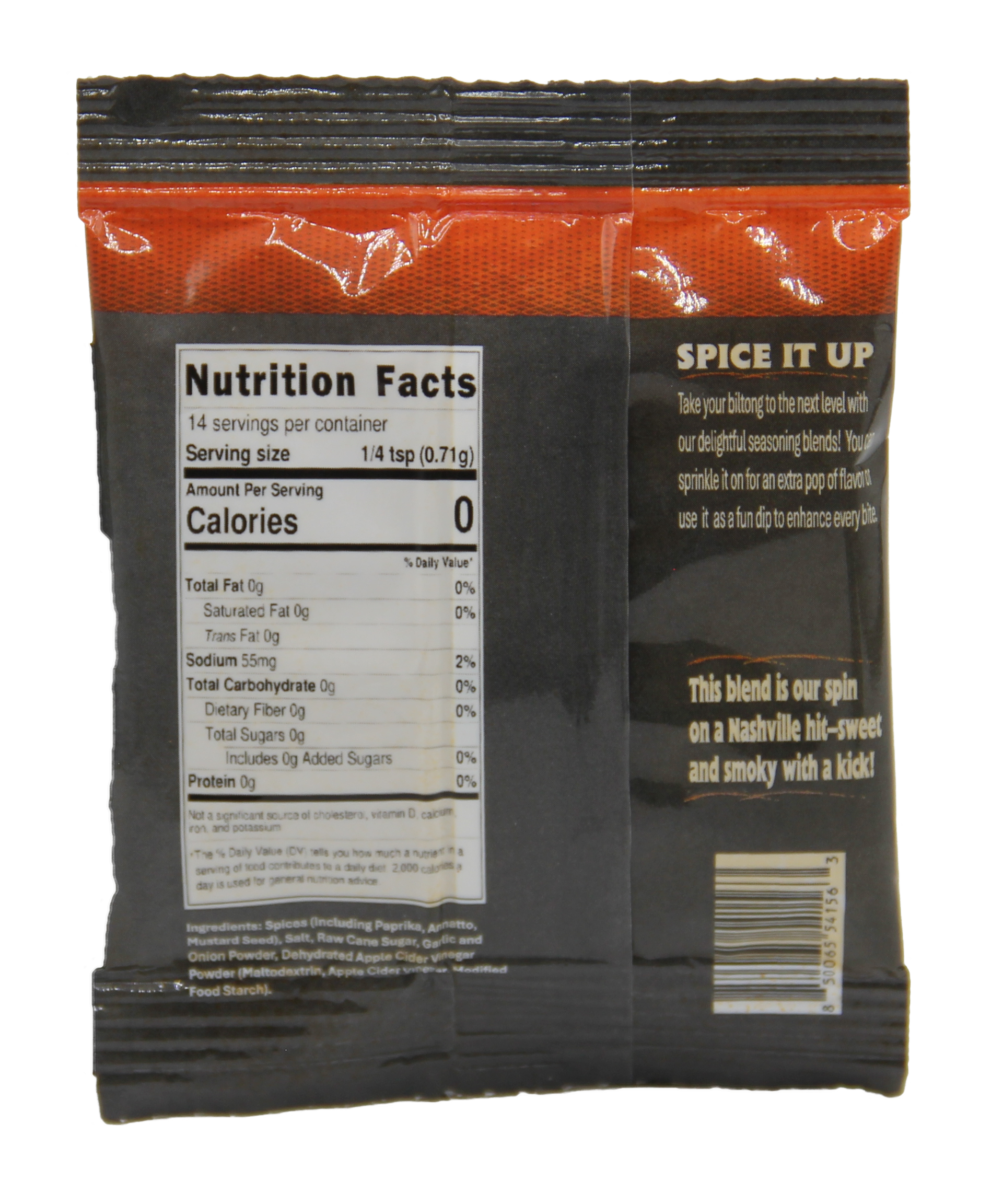 Nashville Hot Biltong Flavor Dust Back of Packaging