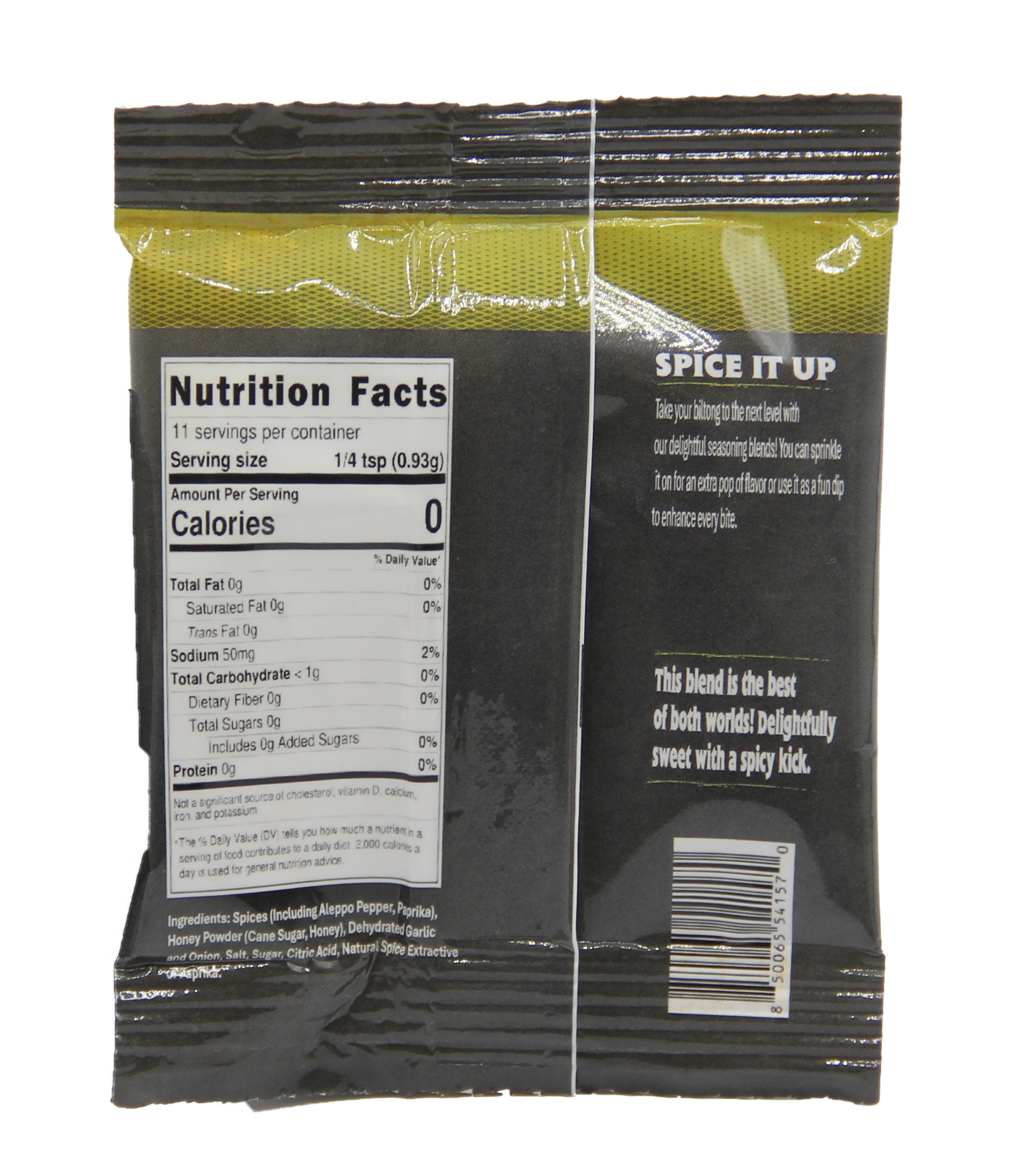 Sweet Heat Biltong Flavor Dust Back of Packaging