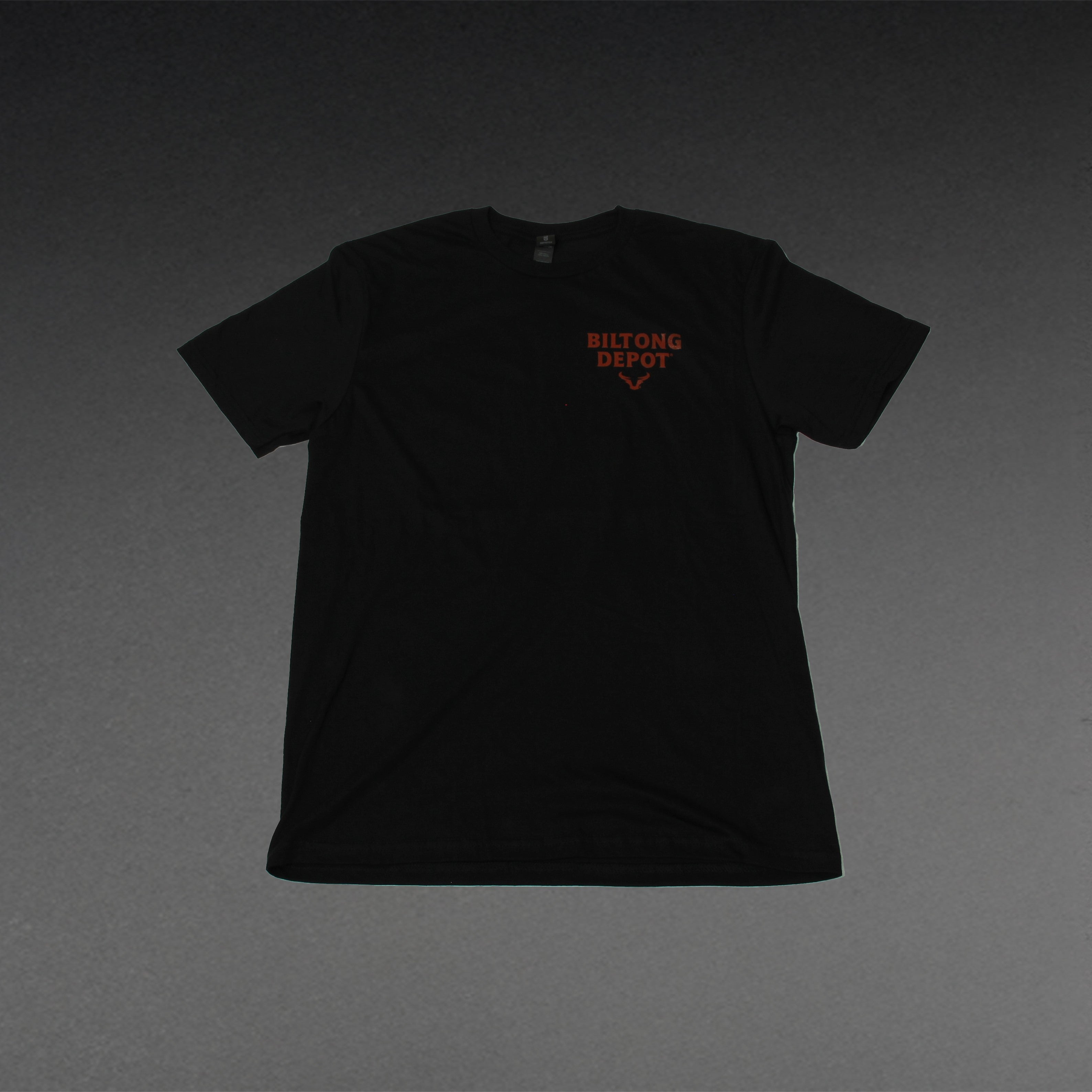 black cotton gildan softsyle tshirt with biltong depot and steer on front