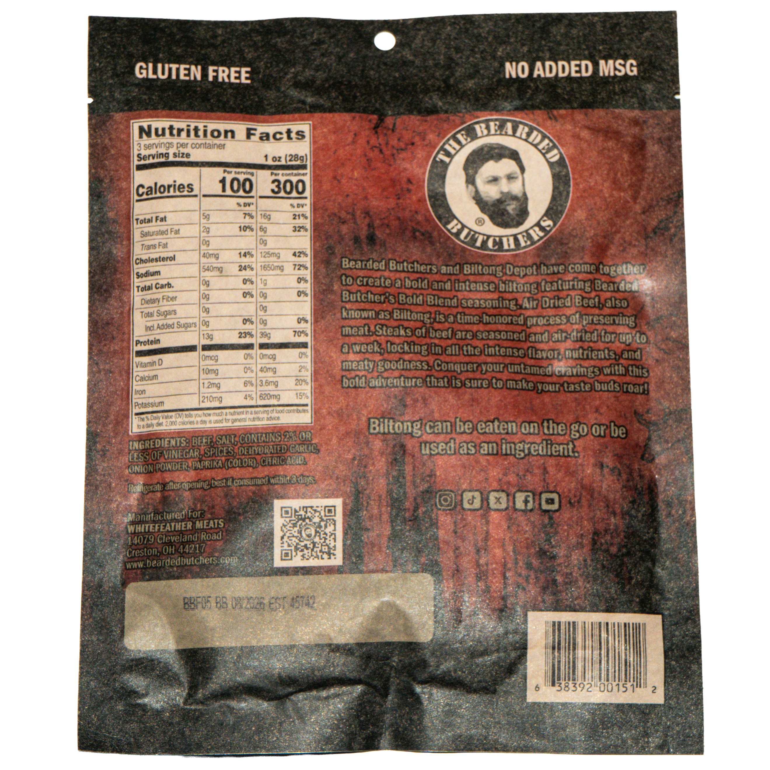 Bearded Butchers Bold Biltong with Fat - Slices